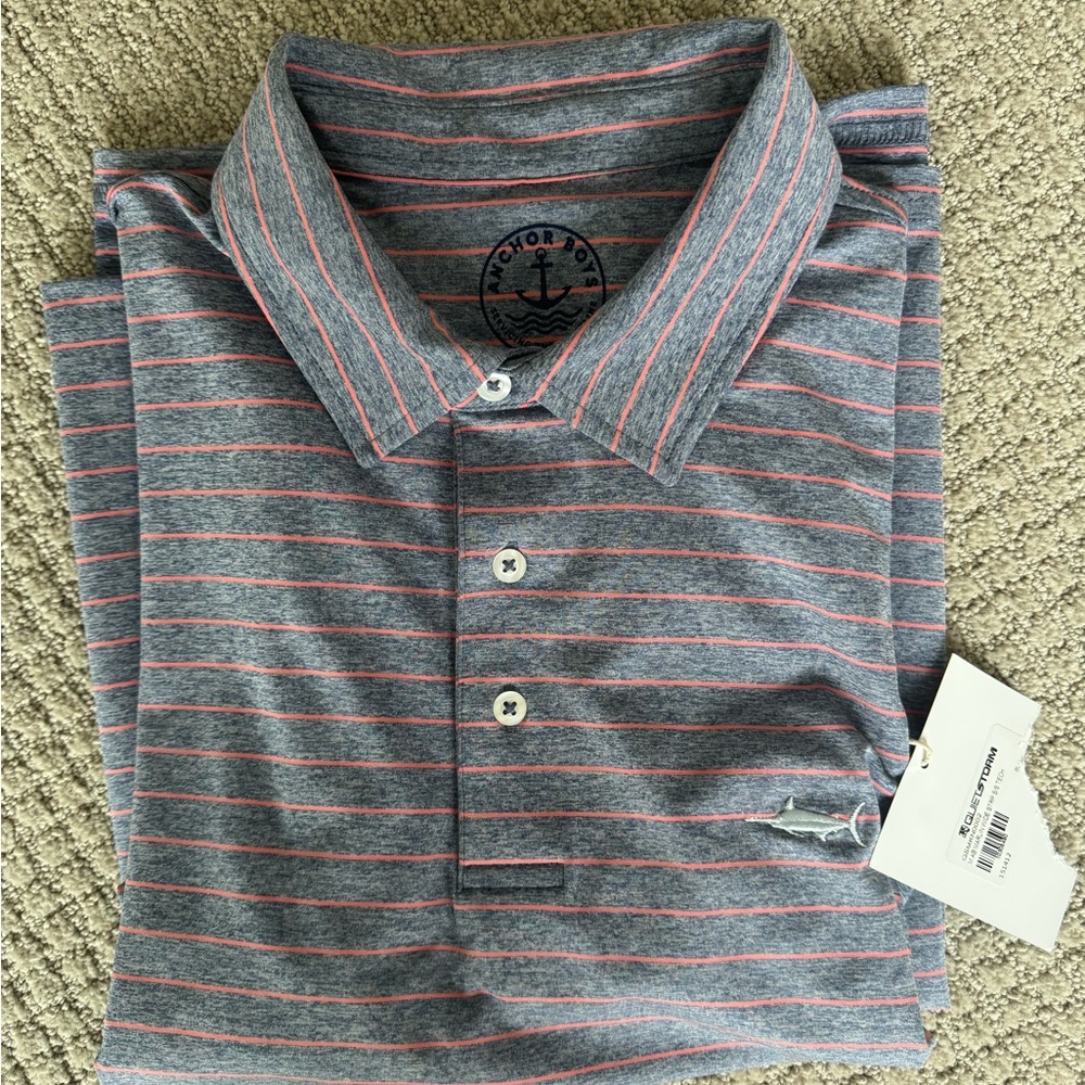 NWT Anchor Boys Men's Polo Shirt - Blue and Pink Stripes